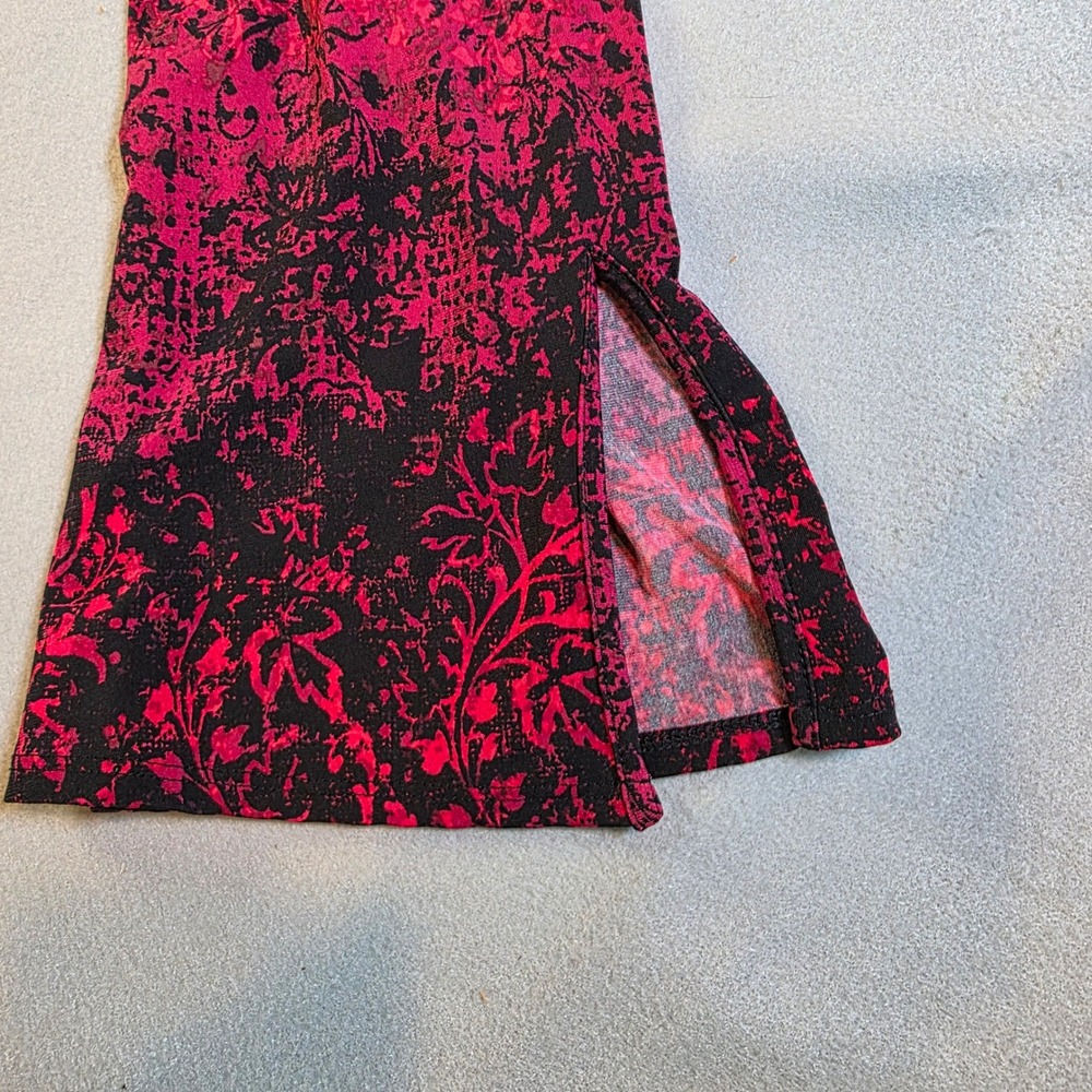 Cato Red Black Floral Damask Keyhole Mock Neck Long Sleeve Top Small - Picture 2 of 10